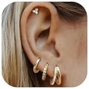 Kakonia 4 Pairs Dainty Gold Earrings Set for Women 14K Gold Filled Small Stud Huggie Hoop Earring Sets for Multiple Piercing Hypoallergenic Flat Back Cartilage Earring Stacks for Sensitive Ears