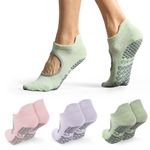 Pilates Socks Yoga Socks for Women, 2/3 Pairs Non Slip Grip Socks for Pilates, Yoga, Pilates Bar, Pure Barre, Ballet, Dance (3 Pairs Green Pink Purple)