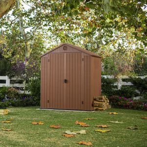 Keter Darwin 6x4ft Outdoor Garden Storage Shed – Brown Wood Look, Double Door, All-Weather, Fade-Free