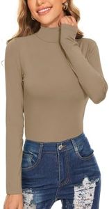 Mock Turtleneck Tops for Women Long Sleeve Lightweight Stretchy Layering Active Shirts (Light Coffee, Medium)
