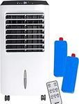 MYLEK Portable Air Cooler for Home with Remote Control & 2 Ice Packs - 4-in-1 Air Cooler, Air Purifier, Ioniser & Humidifier - LCD Display, 8 Hour Timer, 3 Speeds, 3 Wind Settings & Oscillation