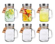 Smiths Mason Jars 6 Pack Pint16oz (473ml) Glass Old Fashioned Mugs with Handles and Screw Top | Drinking Glasses Ideal for Making Overnight Oats and Smoothies