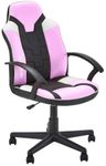 X-Rocker Saturn Mid Back Compact Gaming Chair for Kids & Teens - Ergonomic, Comfortable, Height Adjustable, Wipe-Clean Faux Leather - White/Pink