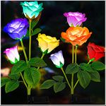TONULAX Silk Solar Garden Lights- Newest Version Solar LED Lights Outdoor, 7-Color Changing Rose Lights For Yard,Garden Decoration, Enlarged Solar Panel, More Realistic Rose Flower (2 Packs)