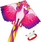 Large Unicorn Kite, Single Line Kite Colorful Kite with Long Tail Beginner Beach Kite with Winding Handle and Line Beach and Outdoor for Kids and Audlts Beach Park Games Activities,Pink