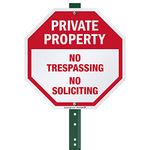 SmartSign "Private Property - No Trespassing, No Soliciting" Sign for Lawn | 10" Octagon Aluminum Sign with 3' Stake [New]