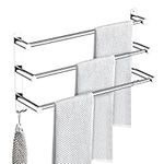 BIGLUFU Stretchable 17-31 Inches 3-Tier Bath Towel Bathroom Towel Rack Hooks Kitchen Hand Towel Holder Hanger SUS304 Stainless Steel Wall Mounted No Drill Space Saving 3-Bar Silver