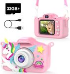 PROGRACE Kids Camera for Boys Girls - Dual Selfie Mini Children Camera Age 3 4 5 6 7 8 9 Year Old Kids Camcorder Birthday Gifts for Girls Boys Toy Camera for Kids Video Camera Recorder, Unicorn