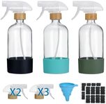 3pack Bamboo Glass Spray Bottle，Spray Bottles for Cleaning Solutions, 16 oz Silicone Protective Glass Spray Bottle Sets and Accessories,Containers for Cleaning Solutions，(5pcs Upgraded Nozzle)
