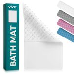 Vive Bath Mat, Non Slip - Shower Safety, Anti Non-Slip, Long, Extra Large Tub Matting - White, Rectangle Floor Grip - Suction Cup Traction for Kids, Baby, Elderly, Men, Women - Patented