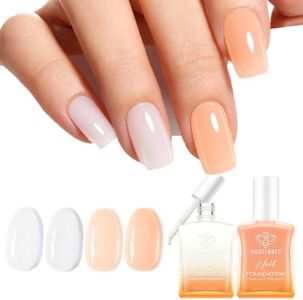 modelones Nail Strengthener and Growth 2 Pcs Milky White Nude Orange Nail Polish Kits Nail Hardener Extra Strong and Growth Nail Repair for Damaged Nails Care for Women Gifts 30ml