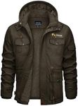 CRYSULLY Ski Heavy Jacket For Men Hooded With Pockets Men'S Thermal Fleece Lined Snow Cargo Coats Coffee S