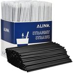 ALINK 500 Pack Black Straight Drinking Straws, Individually Wrapped Plastic Disposable Straws - 7.75" x 0.23"