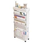 NUODWELL Mobile Bookshelf with Wheel, Large Capacity Magazine Rack Book Cart Removable Storage Organizer Kids Bookshelf, Multi Purpose Rolling Cart for Home School（White）