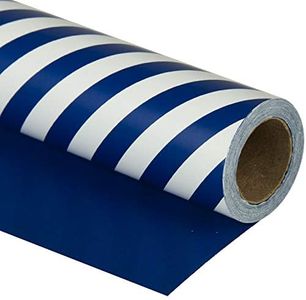 WRAPAHOLIC Reversible Wrapping Paper - Navy and Stripes Design for Birthday, Holiday, Wedding, Baby Shower Wrap - 30 inch x 33 feet