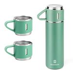 Vacuum Insulated Flask 500ml/16.9oz Stainless Steel Thermo Bottle with Cup for Coffee Water Hot and Cold Drink Flasks.(Green,Set)