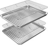 ROTTAY Quarter Baking Sheet Pan with Wire Rack Set [2 Pans + 2 Racks], Stainless Steel Cookie Sheet for Oven, Warp Resistant & Heavy Duty & Rust Free, Size 12 x 10 x 1 Inches