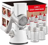 GDL Rotary Cheese Grater, Upgraded 5-in-1 Cheese Grater Hand Crank, Multi-purpose Cheese Shredder with Handle, Vegetable Slicer Cutter Ice Shaver for Potato, Carrot, Nuts, Chocolate, White