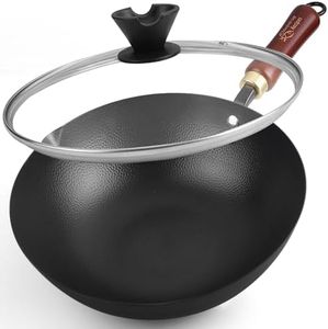 Souped Up Recipes 10 Inch Carbon Steel Wok for Electric, Induction and Gas Stoves (Lid and User Guide Video Included)