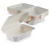 FOOGO Green 50pcs Eco-Friendly Clamshell Takeaway Boxes, 7x5 inch, 21oz / 600ml, Made from Natural Sugarcane Pulp, Disposable Takeaway Container, Biodegradable Home Compostable Sugarcane Bagasse