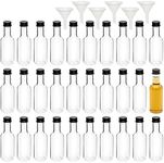 Stockroom Plus 30 Pack 50ml Mini Liquor Bottles with Caps - 1.7 oz Small Wine Bottle with 6 Funnels for Party Favors, Alcohol