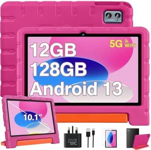 ZIOVO Tablet 10 Inch Android 13 Kids Tablet, 12GB RAM+128GB ROM(TF 1TB) Tablets, 5G WiFi Tablet, Octa-Core 2.0 GHz, BT 5.0/8+5 MP/6000mAh/Widget,Tablet with EVA Case - Pink
