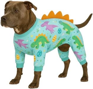 LovinPet Large Dog Pajamas, Four-Leg Stretch Onesie Bodysuit, Lightweight UV-Shielding Pajamas, Anti-Lick Calming Recovery Suit for Surgery, Pull-On for Medium and Large Breeds,Green Orange,XL