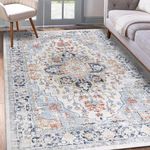 Homcomoda Vintage Area Rug 5x8 Washable Living Room Rug Indoor Non-Slip Print Accent Rugs for Bedroom Distressed Thin Throw Rugs Carpet for Living Room Dining Room Kitchen