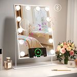 Dripex Bluetooth Hollywood Vanity Mirror with Light, 12 LED Makeup Mirror, Wireless Changing for Phone, 3 Lighting Modes, Dimmable, 360° Rotation, Lighted Up Dressing Table Mirror for Bedroom