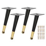 Uxcell 4PCS Metal Furniture Leg Replacement 8inch Couch Legs Cabinet Feet Black and Gold Modern Furniture Legs DIY Sofa Feet with Screws for Cupboard Table