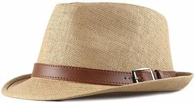 Gossifan Straw Fedora Hat for Men Panama Hat Short Brim Summer Sun Hat-Khaki