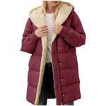 Long Winter Coats for Women UK Daily Deals, Ladies Fleece Jackets Full Zip Sherpa Fleece Lined Hoodie Solid Color Warm Quilts Jacket Full Zip Thicken Padded Jacket Casual Plain Overcoat with Pocket