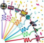 24 Pieces 90s Theme Straws 90's Rock Disco Party Supplies 1990's Retro Plastic Drinking Straws 90's Party Decorations for Birthday Disco Dancing Parties 8 Styles, 8 Colors