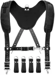 FUERI Leather Tool Belt Suspender with 4 Detachable D-Loop for tool belt suspenders. (Black)