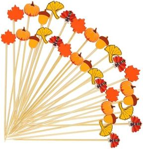 100PCS Fall Cocktail Picks 4.7 Inch, Thanksgiving Picks Leaves Pumpkin Acorn Turkey Toothpicks Fancy Toothpicks Cocktail Skewers for Thanksgiving Decorations Party Supplies (Thanksgiving)