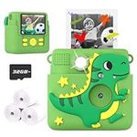 Sueseip Instant Print Kids Camera,1080P HD Video Record Kids Camera Dinosaur Toys for Boys Age 8-10, Christmas Birthday Gifts for Boys 3 4 5 6 7 8 9 10 Year Old with 3 Rolls Photo Paper and 32G Card