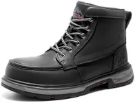 NORTIV 8 Waterproof Moc Toe Work Boots for Men Steel Toe Comfortable Leather Boots,Size 9.5,BLACK,SNIC2424M