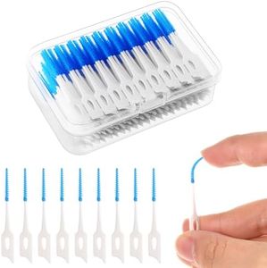 lanjue 350 Pieces Interdental Brushes, Silicone Dental Floss Picks with Case Dental Brushes Dental Picks Blue Tooth Floss Picks for Teeth Cleaning