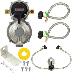 2-Stage Auto Propane Regulator Compatible with RVs Vans Trailers Campers Dual Tanks 2 Stage Automatic Changeover LP Gas Regulator with 2 Pack 18 Inch Pigtails for Primary Cylinder POL 100lb Tank