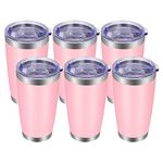 VEGOND 20oz Tumbler with Lid and Straw Stainless Steel Tumbler Cup Bulk Vacuum Insulated Double Wall Travel Coffee Mug Powder Coated Coffee Cup(Pink 6 Pack