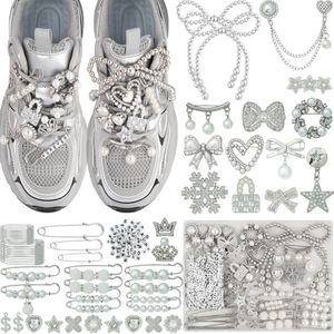 DoDoBeads 332 Pcs Junk Socks Charms Kit, Silver Shoe Charms for Sneakers, Pearl and Rhinestone Sock Charm with Safety Pins, DIY Accessories for Decorating and Personalizing Socks