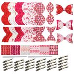 AOUXSEEM 24 Set Valentine's Day Faux Leather Hair Bows DIY Making Kit for Beginner,Contains Pre Cut Vinyl Love Heart Printed Fabric Alligator Hair Clips for Gifts