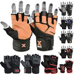 MRX Weight Lifting Pro Level Gloves With 18 Inches Long Wrist Strap Gym Workout Exercise & Fitness Black Brown (XX-Large)