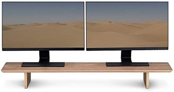 Navaris Support pour écran en Bois - Socle réhausseur en Bois de Noyer pour Ordinateur de Bureau écran PC TV Tablette - Banc Repose Double Moniteur