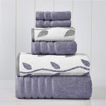 Amrapur Overseas 6-Piece Yarn Dyed Organic Vines Jacquard/Solid Ultra Soft 500GSM 100% Combed Cotton Towel Set [Grey Lavender]