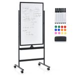 CASART Flip Chart Easel Whiteboard, Double-Sided Magnetic Dry Erase Board with Stand, Eraser, Magnets & Makers, Height Adjustable Mobile Whiteboard for Office Classroom (Black, 60 x 100cm)