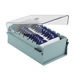 Acrimet Index Business Card Size File Holder Organizer Metal Base Heavy Duty (AZ Index Cards and Divider Included) (Green Color with Clear Crystal Plastic Lid Cover)