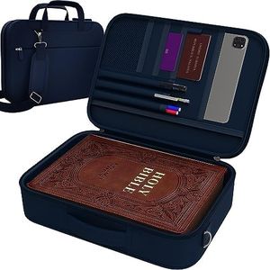 DEHITE Bible Cover for Men and Women – Blue Bible Bag Case Large Size – Tote Bag – Fit Book 10.12 x 7 x 1.9 in – Pen Slots – Zippered Pocket – Shoulder Strap – Premium