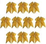 7" Jumbo Cheer Bow Big Hair Bows with Ponytail Holder Large Classic Accessories for Teens Women Girls Softball Cheerleader Sports Elastics Ties Handmade by Kenz Laurenz (Golden)