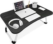 Blisswood Laptop Bed Table Lap Standing Desk, Sofa Breakfast Bed Tray Folding Laptop Lap Desk Cup Holder Notebook Stand Steel Legs 60x40x28cm For Reading Writing Working, Black